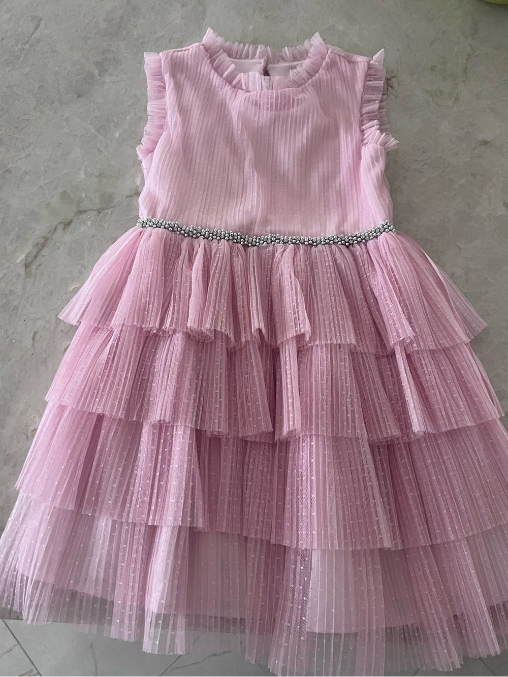 Sparkle Waist Pink Layered Tulle Dress for Girls